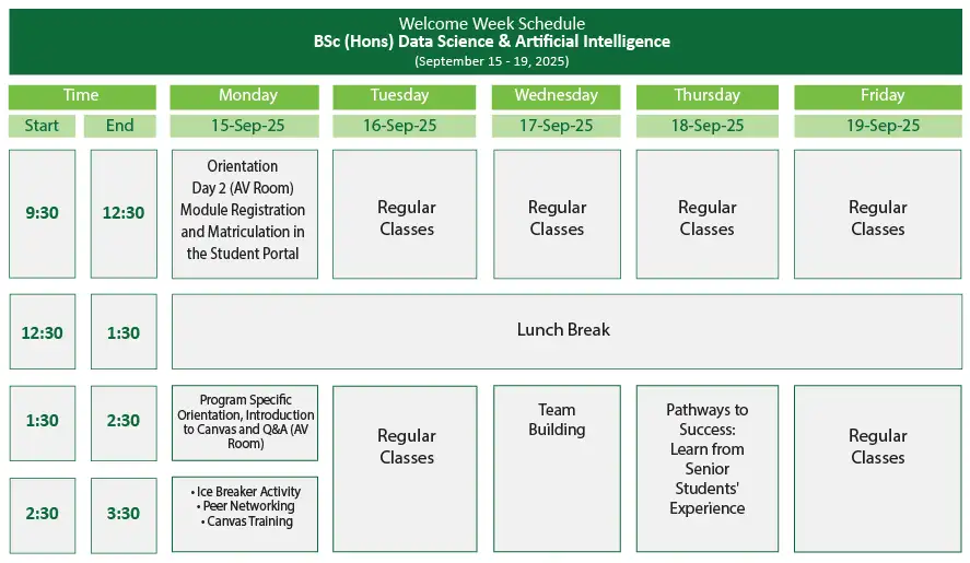 Week of Welcome Schedule